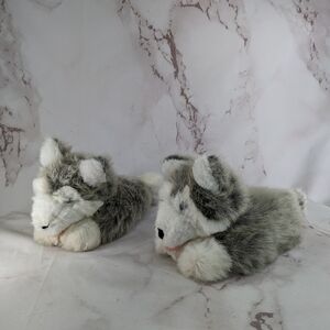 Husky Slippers Womens 7-8 Siberian Dog Puppy Stuffed Animal Face Wolf Lounge